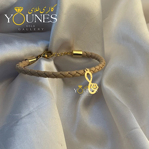 دستبند چرم گل بینهایت طلا